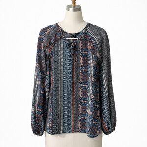 BCBGMAXAZRIA Bohemian Print Long Sleeve Blouse Size Large